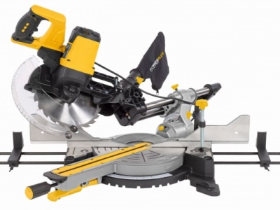 POWX075740DB - Pokosová pila s potahem a oboustranným náklonem 2 200W / 254mm
