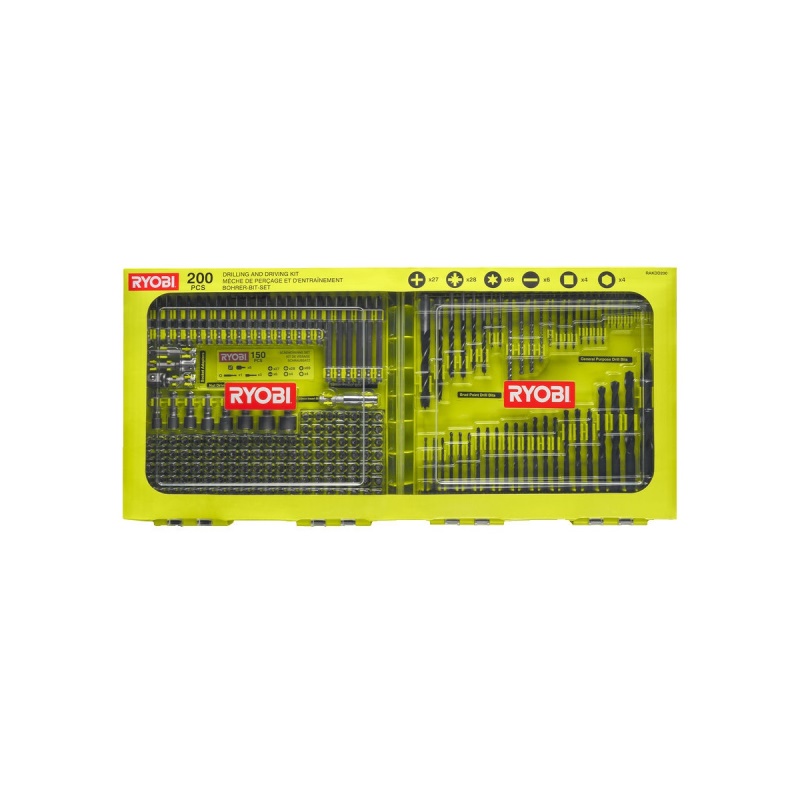 Ryobi RAKDD200 - 200 ks sada vrtáků a šroubovacích bitů