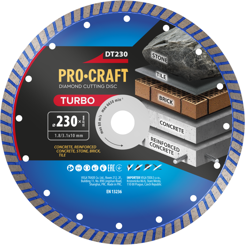 Diamantový řezný kotouč Turbo Procraft DT230