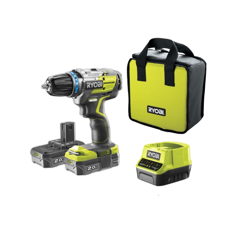 Ryobi R18DDBL-220S - aku 18V bezkomutátorový vrtací šroubovák + 2x 2,0 Ah baterie + nabíječka ONE+