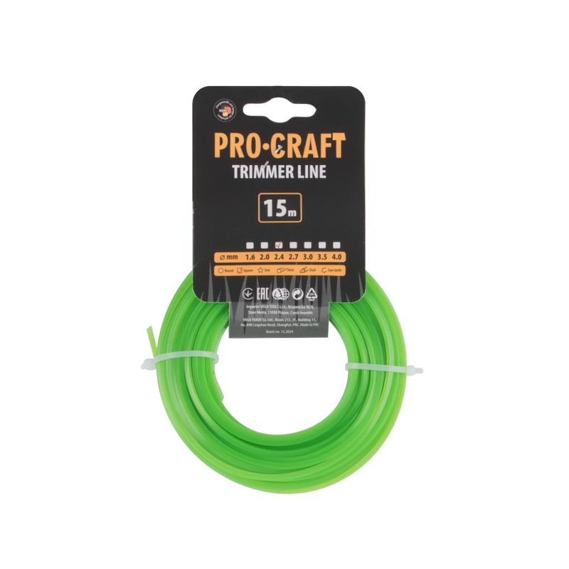 Struna žací  (2.4mm) (15m) čtverec PROCRAFT KV-2.4/15