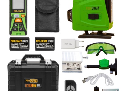 Laser zelený liniový, křížový samonivelační Procraft LE-4G + laserový měřič vzdálenosti PLDM120