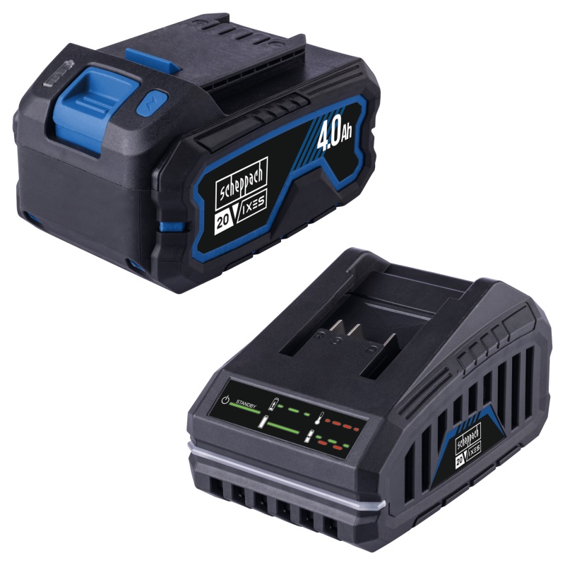Scheppach SBSK4.0 - 20 V IXES set nabíječky 2,4 A a lithium-iontové baterie 4 Ah