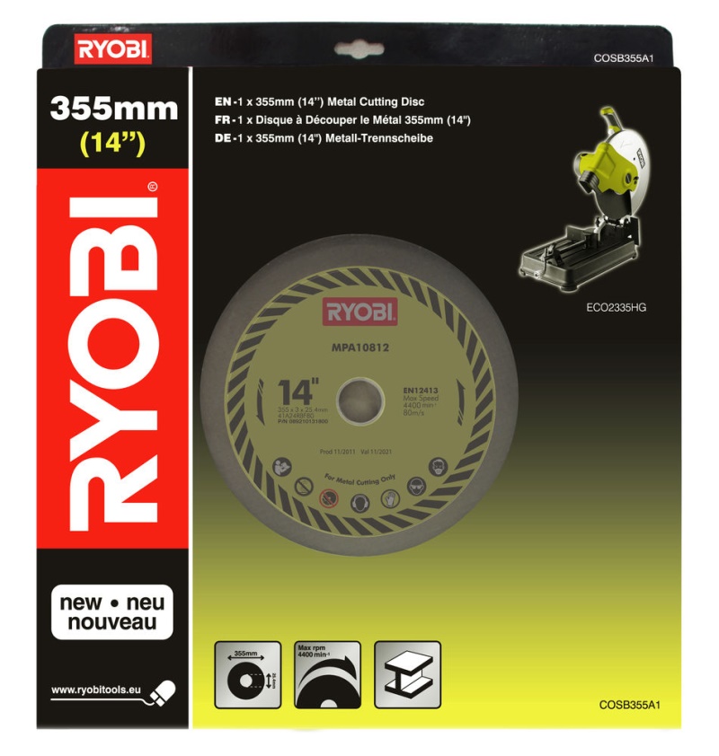 RYOBI COSB355A1 - řezný kotouč na železo 355 x 25,4 x 3 mm ( pro ECO2335HG / MT 150 / MT 140 )