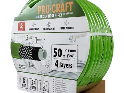 Zelená zahradní hadice Procraft PR-4GH1950 4 vrstvy, 3/4" 50 m