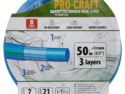 Modrá zahradní hadice Procraft PR-3KGH1350 3 vrstvy, 1/2" 50m