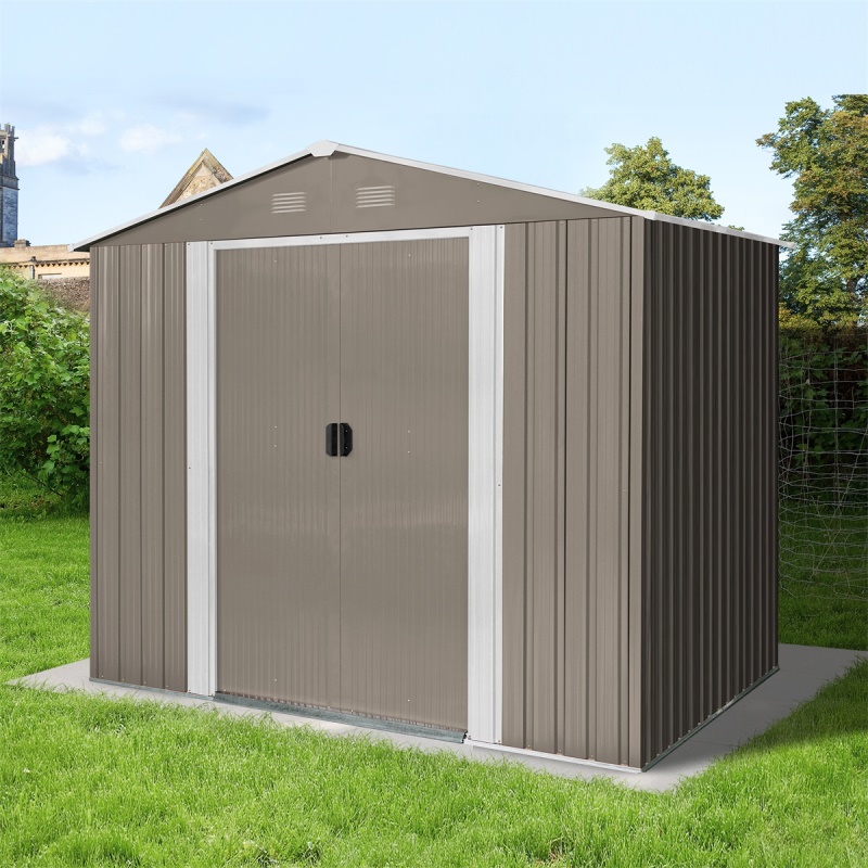Riwall PRO RMSA 6x8 Brown - Zahradní domek kovový 2,4 x 1,7 m se sedlovou střechou hnědý