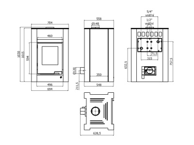 HS Flamingo LEND 11/7 olivová ER - teplovodní krbová kamna s 7 kW výměníkem a el. regulací