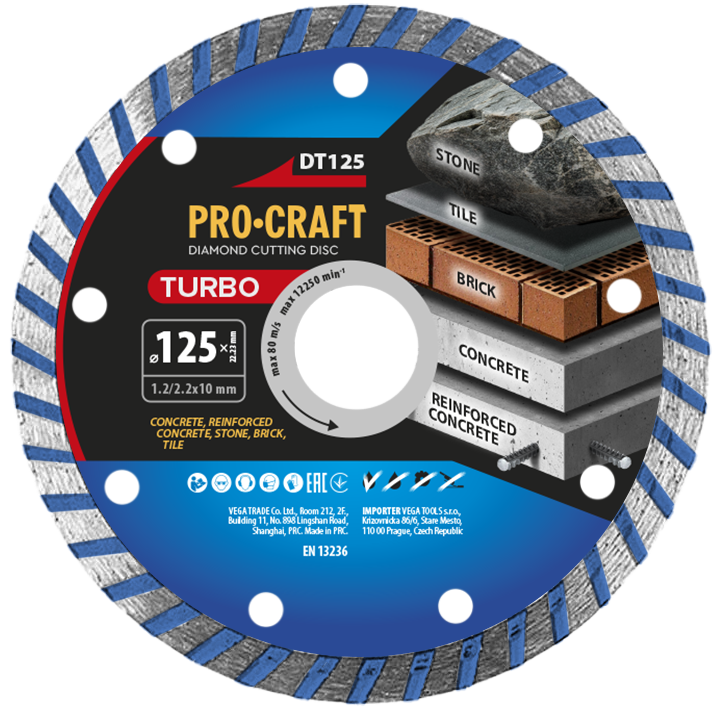 Diamantový řezný kotouč Turbo Procraft DT125