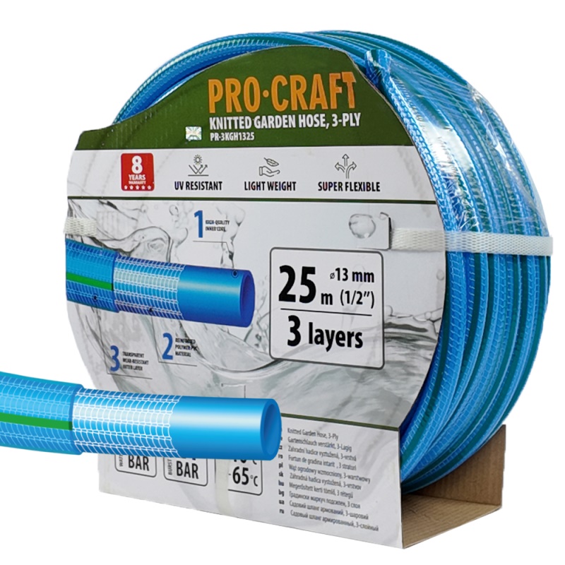 Modrá zahradní hadice Procraft PR-3KGH1325 3 vrstvy, 1/2" 25m