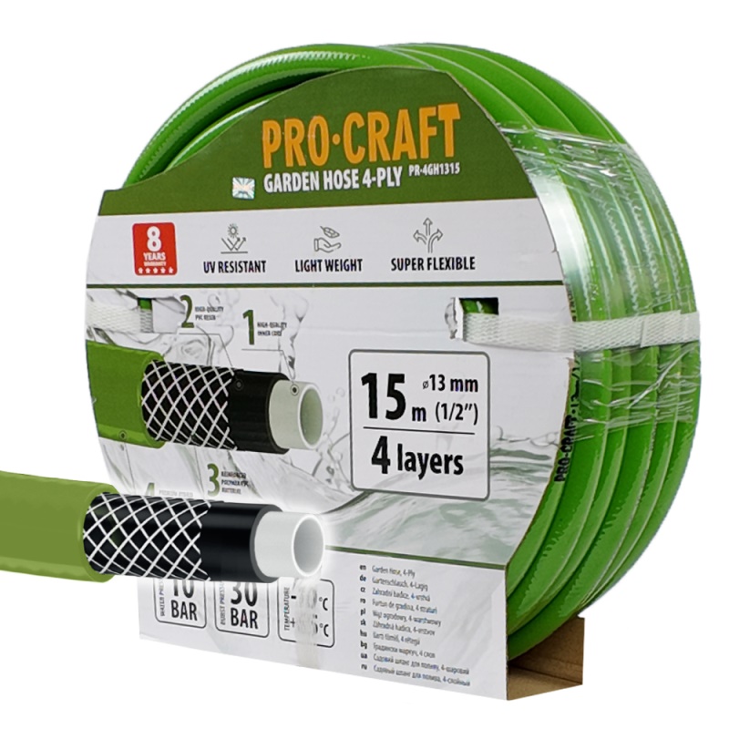 Zelená zahradní hadice Procraft PR-4GH1315 4 vrstvy, 1/2" 15 m