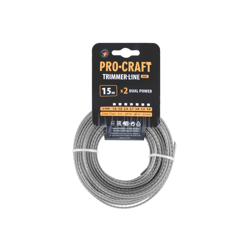Struna žací (2.7mm) (s výztuhou) (15m) ozubená PROCRAFT KD/J-2.7/15