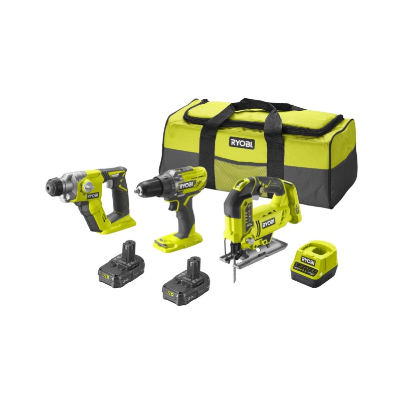 RYOBI R18DDJSSDS-220S - 18V sada RCD1802 + R18JS + R18SDS + 2x baterie 2 Ah + taška