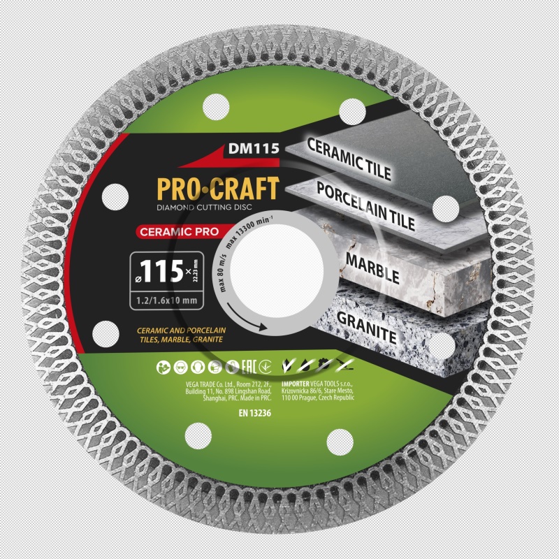 Diamantový řezný kotouč Ceramic PRO Procraft DM115