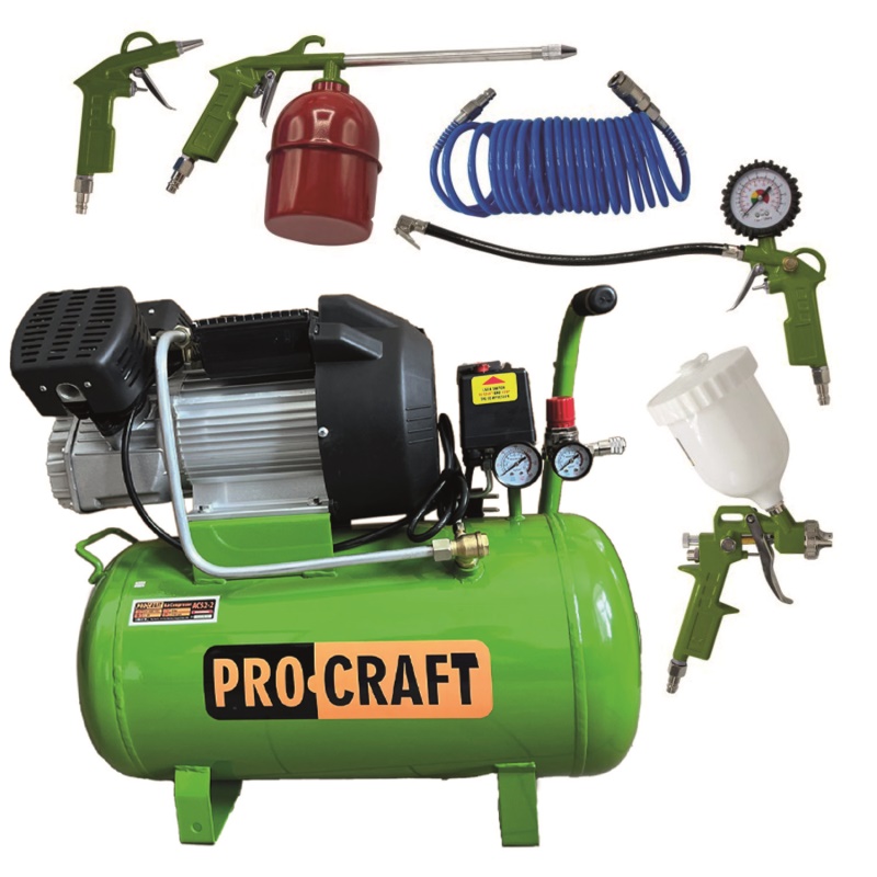 Kompresor Procraft AC52-2 a set příslušenství ke kompresoru 5 ks