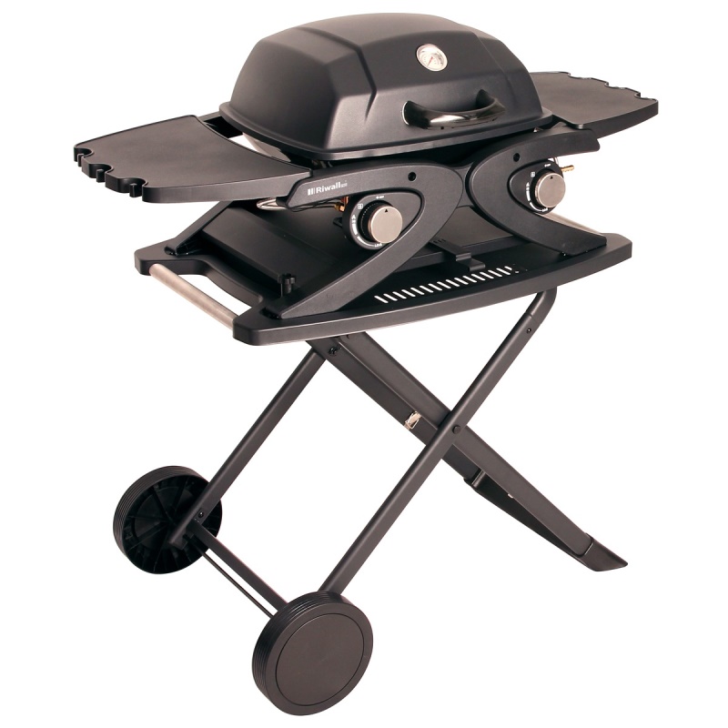 Riwall PRO RGG 20 Compact SET - přenosný plynový gril 4,2 kW se dvěma hořáky a pojízdným skládacím stolkem