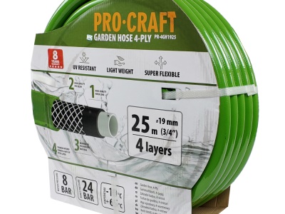 Zelená zahradní hadice Procraft PR-4GH1925 4 vrstvy, 3/4" 25 m