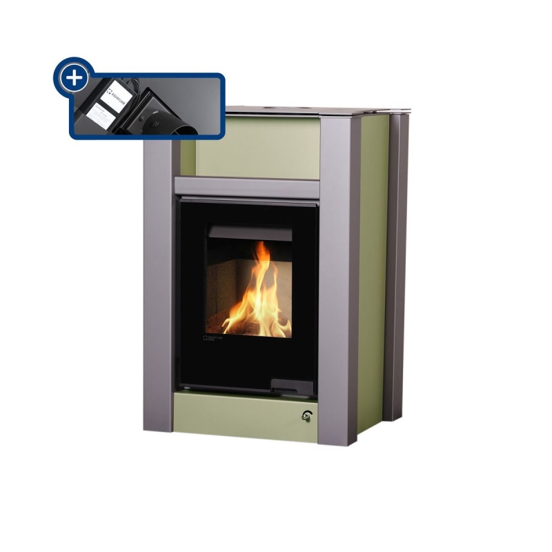 HS Flamingo LEND 11/7 olivová ER - teplovodní krbová kamna s 7 kW výměníkem a el. regulací