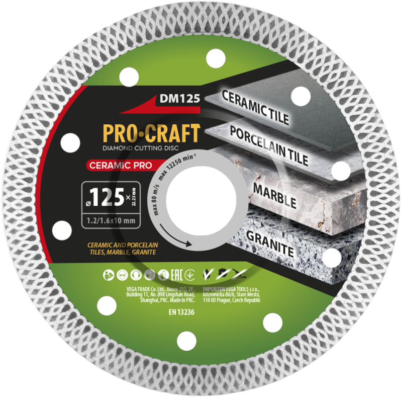 Diamantový řezný kotouč Ceramic PRO Procraft DM125