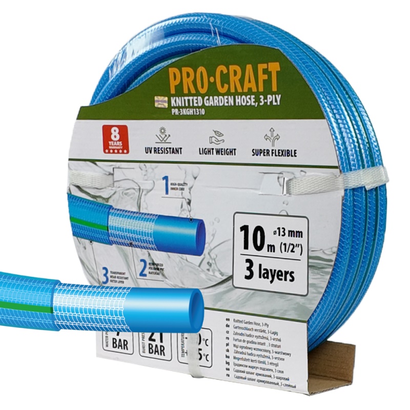 Modrá zahradní hadice Procraft PR-3KGH1310 3 vrstvy, 1/2" 10m