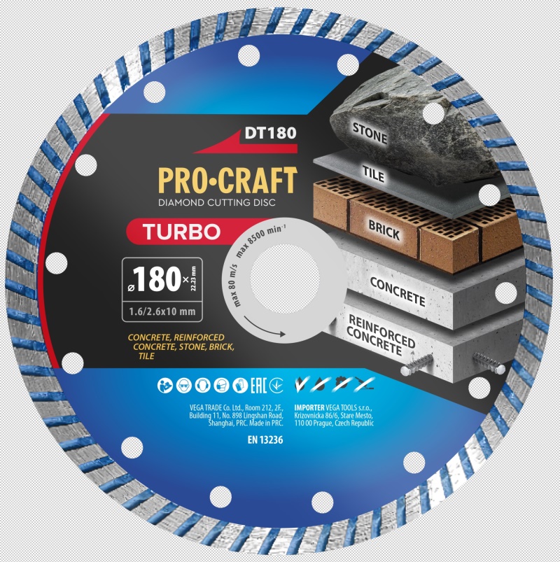 Diamantový řezný kotouč Turbo Procraft DT180