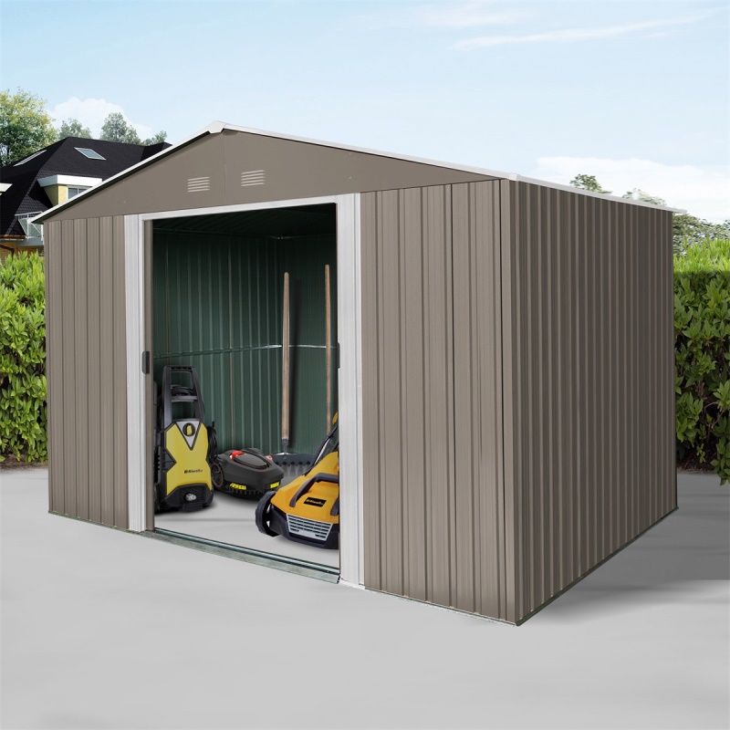 Riwall PRO RMSA 8x10 Brown - zahradní domek kovový 3 x 2,4 m se sedlovou střechou hnědý