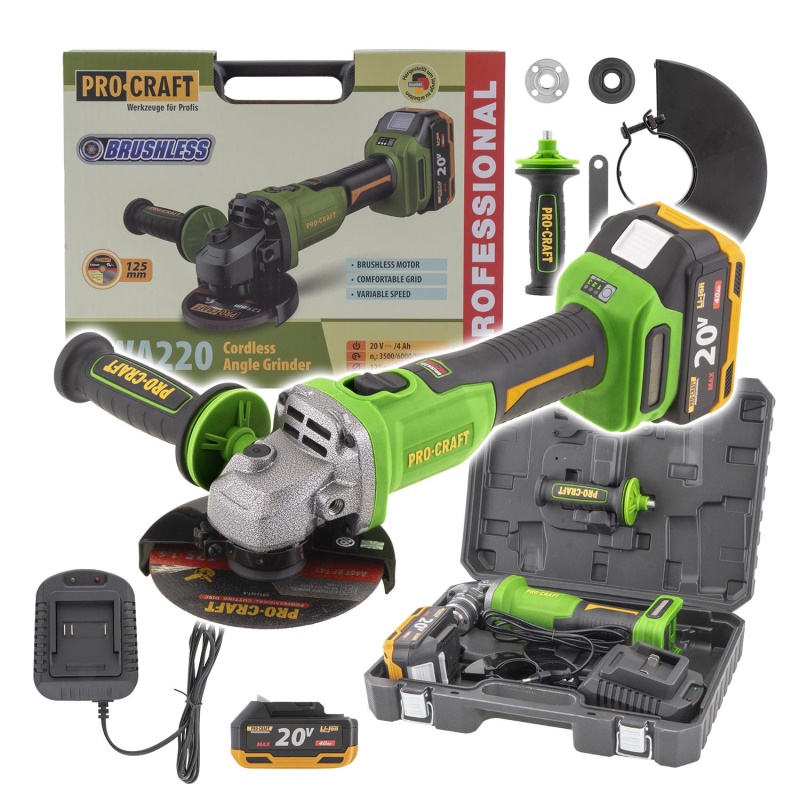 Aku úhlová bruska Procraft PWА220, 125mm