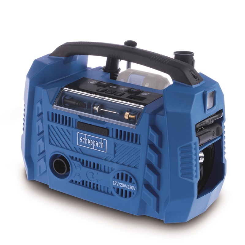 Scheppach Air Force 6 - hybridní kompresor (20 V IXES aku, 12 V, 230 V)
