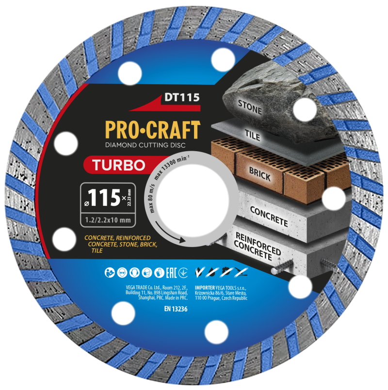 Diamantový řezný kotouč Turbo Procraft DT115