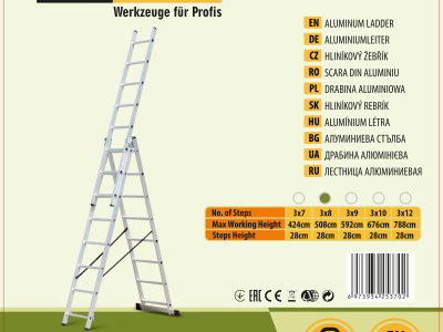 Žebřík hliníkový třídílný 3x8 Procraft  PLA3.508