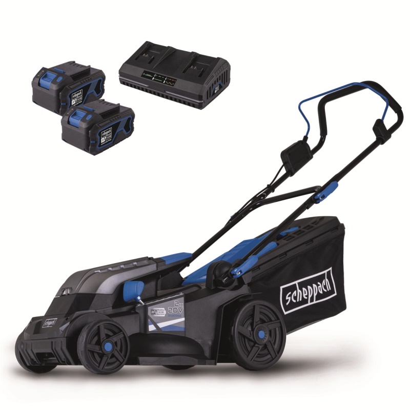 Scheppach BC-MP380-X-SET XL2 - 2x20 V IXES aku sekačka 4v1 s bezuhlíkovým motorem + 2x 4Ah baterie + duální nabíječka 4,5 A
