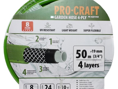 Zelená zahradní hadice Procraft PR-4GH1950 4 vrstvy, 3/4" 50 m