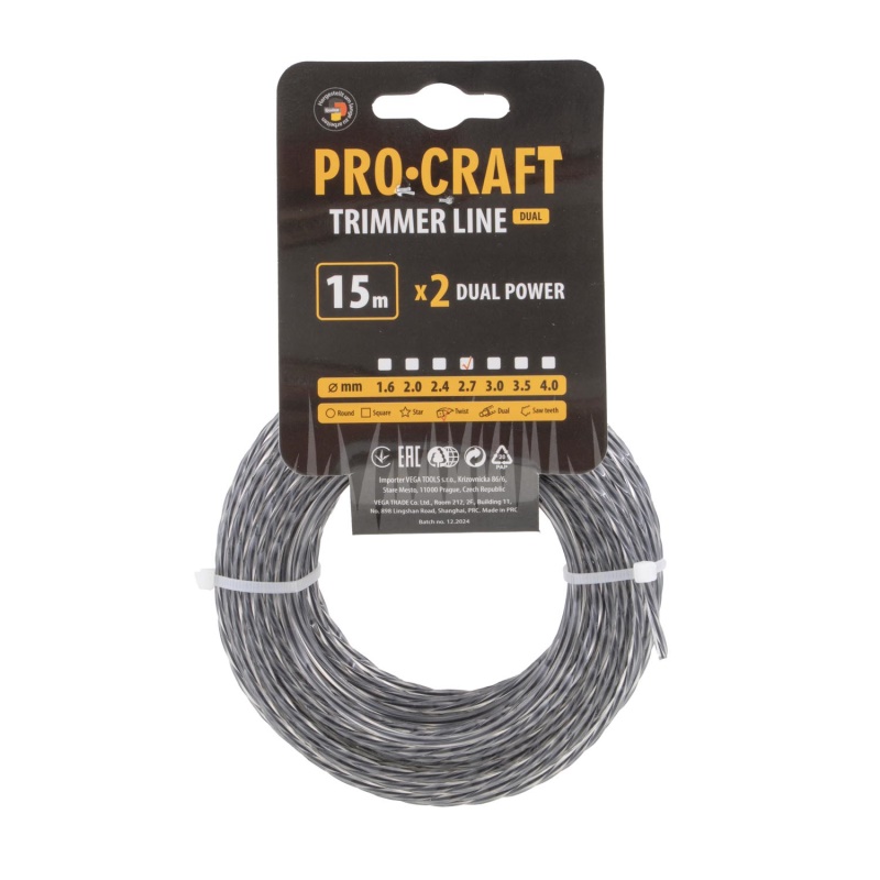 Struna žací (s výztuhou) (2.7mm) (15m) spirála PROCRAFT SP/J-2.7/15