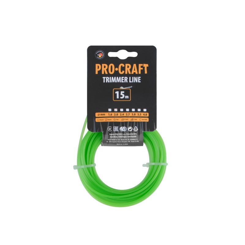 Struna žací  (2mm) (15m) čtverec PROCRAFT KV-2/15