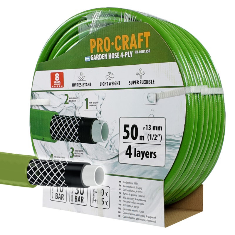 Zelená zahradní hadice Procraft PR-4GH1350 4 vrstvy, 1/2" 50 m