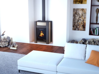 HS Flamingo KALMAR 11/5 krém ER - teplovodní krbová kamna s 5 kW výměníkem a el. regulací