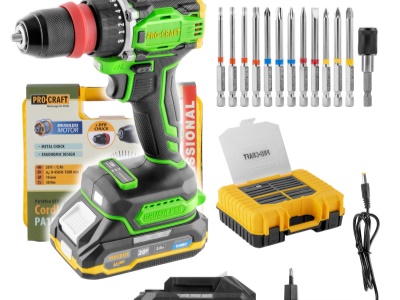 Aku vrtací šroubovák Procraft PA18ProDFR2 + sada bitů