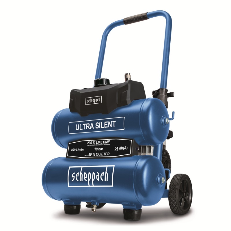 Scheppach HC 20 Si Twin - ultra tichý bezolejový dvouválcový kompresor 20 L / 10 bar