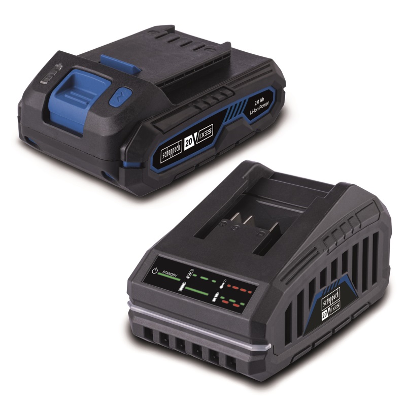 Scheppach SBSK2.0 - 20 V IXES set nabíječky 2,4 A a lithium-iontové baterie 2 Ah