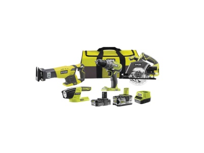 RYOBI R18CK4-252S - aku 18 V set (R18DD3 + R18T-0 + RRS1801M + R18CSP + 1 x 5,0 Ah + 1 x 2 Ah baterie + nabíječka)