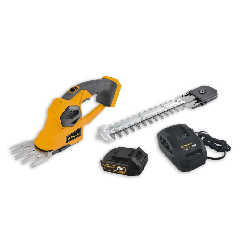 Riwall PRO RASH 2020 SET - aku nůžky 20 V na trávu a keře + 2 Ah baterie + nabíječka