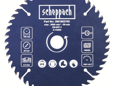 Scheppach -  Pilový kotouč TCT ( 160 x 20 x 2,4 mm, 48 Z ) - pro DIVAR 55 / PL 55