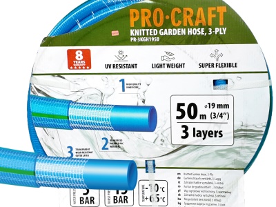 Modrá zahradní hadice Procraft PR-3KGH1950 3 vrstvy, 3/4" 50 m