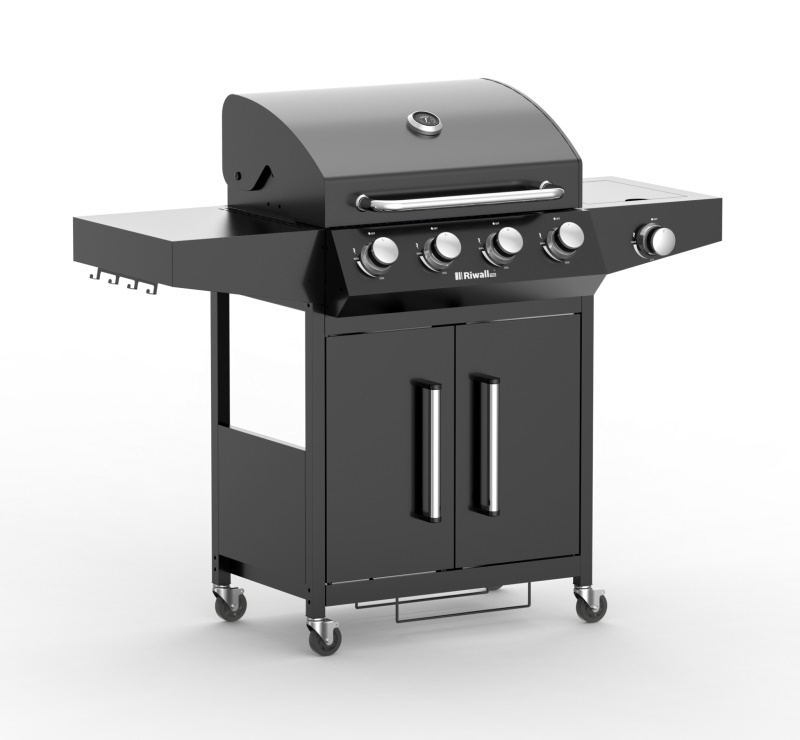 Riwall PRO RGG 41 - plynový gril 15 kW se čtyřmi hořáky a bočním vařičem