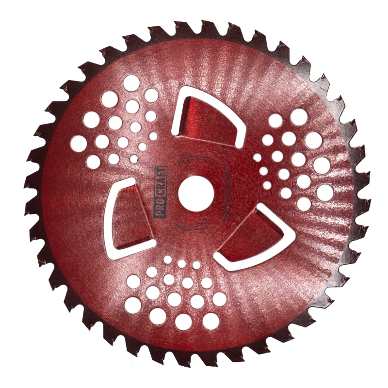 Nůž křovinořezu (kotouč) (D255*25.4) 40T s vnitřními čepelemi pro vysokou trávu (red) PROCRAFT
