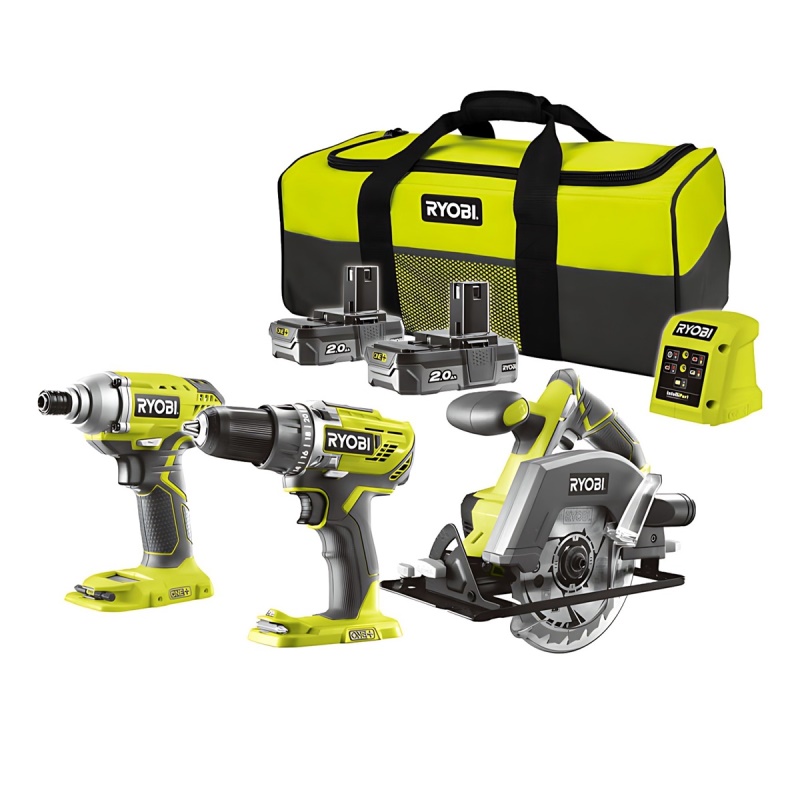 RYOBI R18DDIDCSP-220S - aku 18 V set (R18IDP + R18DD3 + RWSL1801 + 2 x 2 Ah baterie + nabíječka + taška)