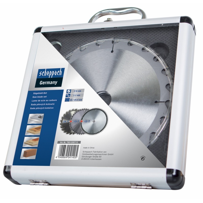 Scheppach Sada 3 pilových kotoučů TCT ( 210 x 30 x 2,6 mm, 24/48/60 Z ) - pro HS 81 S / HS 80 / HM 210 L