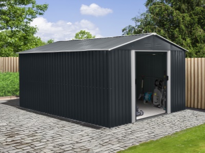 Riwall PRO RMSA 12x10 Anthracite - zahradní domek kovový 3 x 3,7 m se sedlovou střechou antracit
