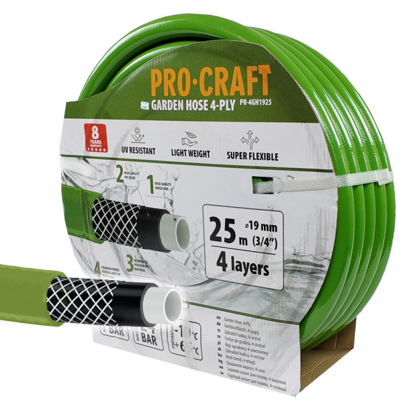 Zelená zahradní hadice Procraft PR-4GH1925 4 vrstvy, 3/4" 25 m