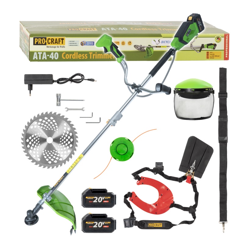 Aku křovinořez Procraft ATA-40C + dvouramenný popruh a ochranný štít